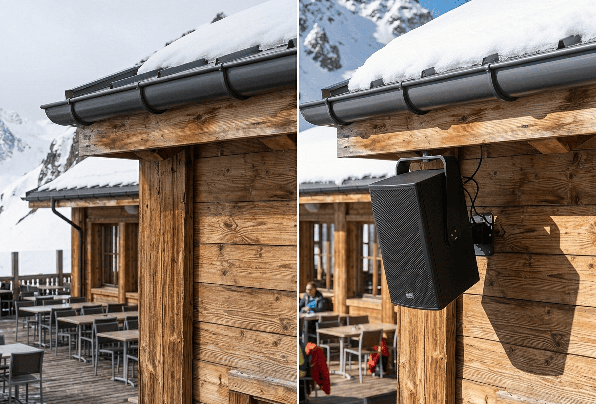matériel audio résistant aux intempéries en montagne