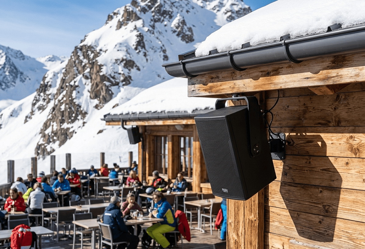 installation audio montagne sur terrasse de restaurant d’altitude
